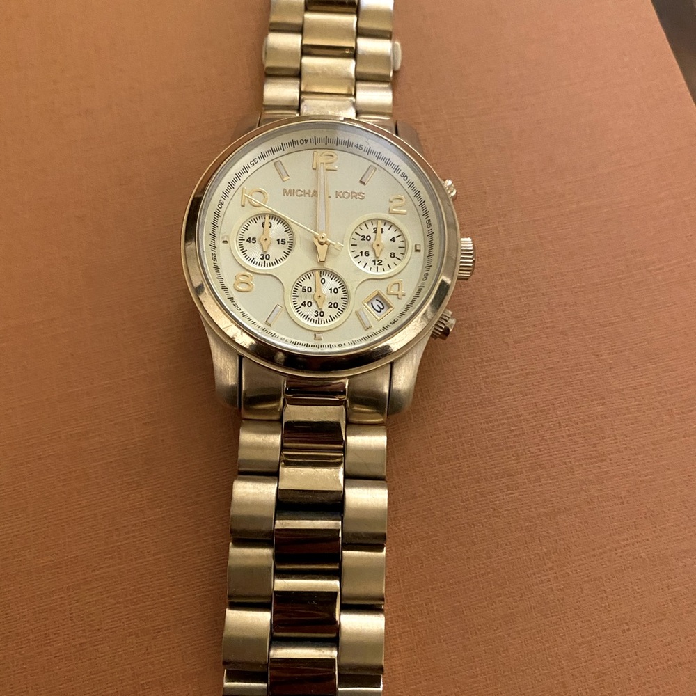Michael Kors midsize chronograph watch in gold tone for small wrist